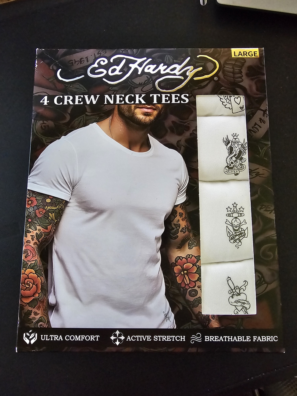Ed Hardy Men’s White Crew Neck Tee - Pack of 4